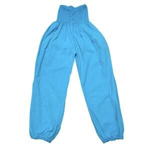 Turquoise Harem Pants Cotton Boho Hippie Smocked Waist Made in Nepal Pockets